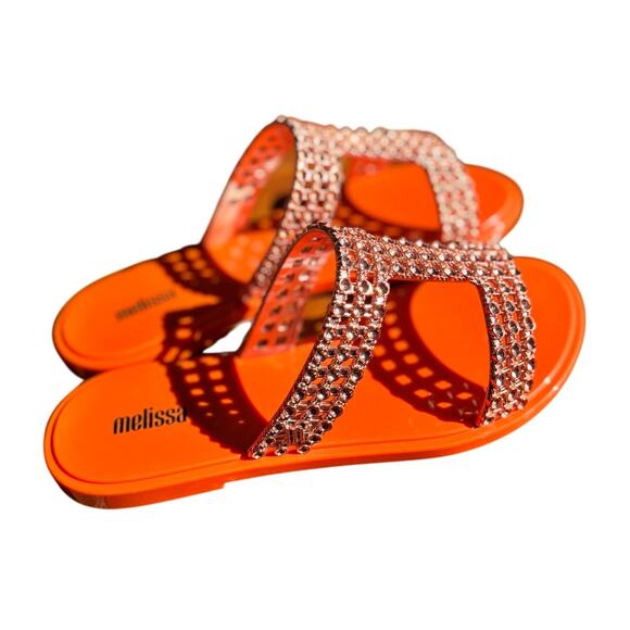 Melissa Slide Sandals with Crystals | Size 6 | Bright Orange - Picture 1 of 6